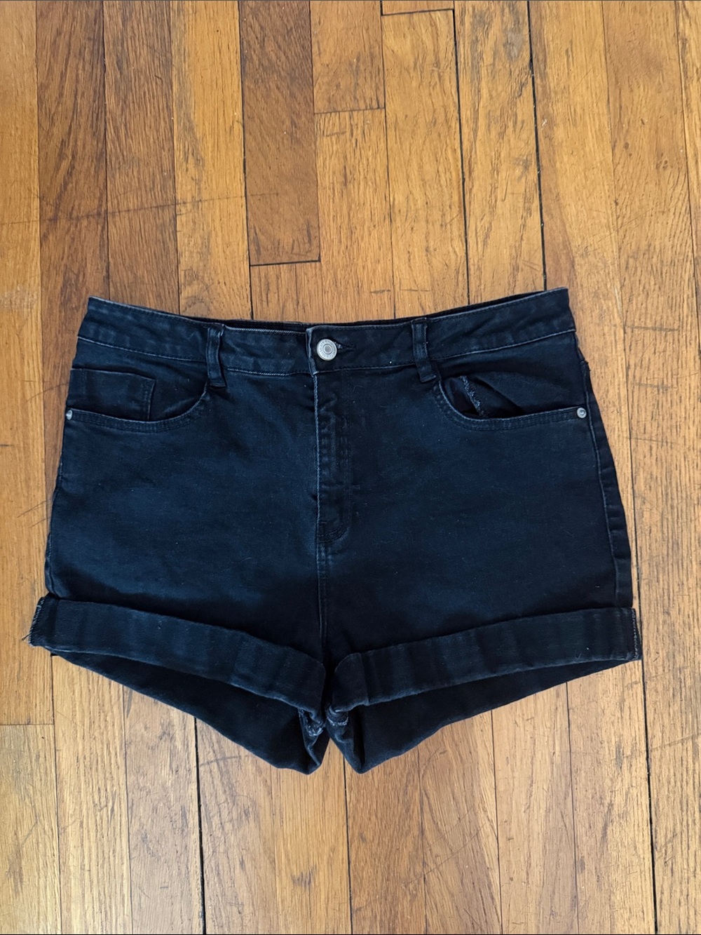 Zara Black High-Rise Rolled Cuff Denim Shorts